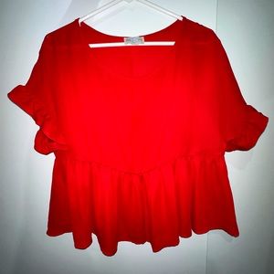 Red ruffle shirt sleeve blouse